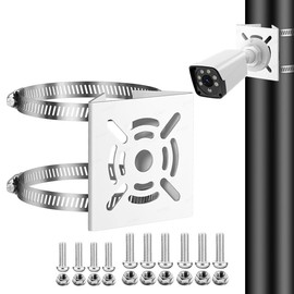 ZT-NET Universal Vertical Pole Mount Adapter with 2 Loops for CCTV Security Camera Wall Mounting Bracket Compatible with PTZ Dome Cameras Iron White (Not Included Camera)