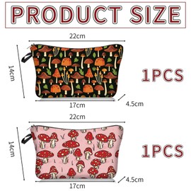 Pack of 2 Cosmetic Bag with Mushroom Pattern, Cute Cosmetic Bag, Portable Toiletry Bag, Travel Cosmetic Bag, Fashionable Storage Bag