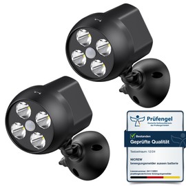 NICREW NICREW Bewegungsmelder fr Aussen, Batteriebetriebene Aussenlampe mit Sensor, Leistungsstarke LEDs ohne Kabel, 2x4 LEDs, Wetterfestes Sicherheitslicht fr Veranda, Garage, Garten