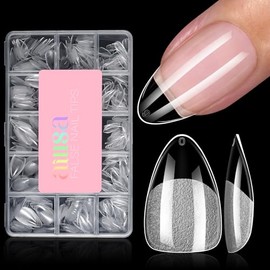 AILLSA Puntas de uñas cortas almendradas - 15 tamaños, 450 piezas, puntas de uñas postizas semimate preformadas, puntas de uñas cortas, cobertura tota