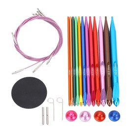 Tunisian Crochet Hooks Set with Cord, Ibrant Colors Aluminum Crochet Hooks 3mm to 10mm Interchangeable Crochet Needles with PU Bag,Vfor Carpets, Pillows,Tunisian Crochet