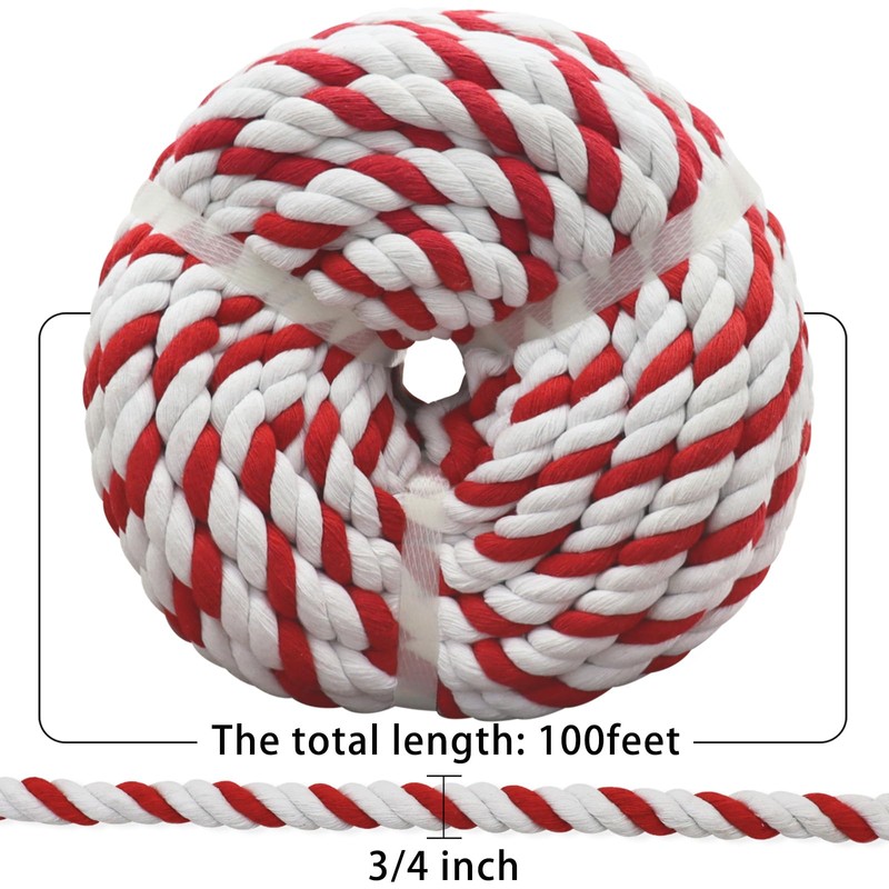 BONSINY Red Cotton Rope 3/4 inch x 100 feet -