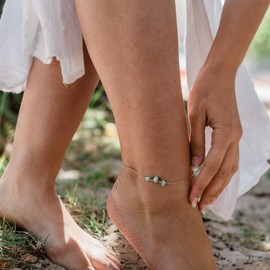 Larimar Beaded Chain Anklet in 14k Gold Fill