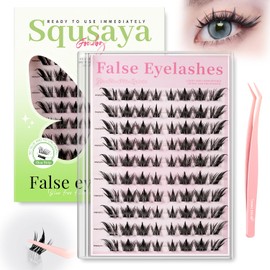 Squsaya Self Adhesive Eyelashes Natural Lash Clusters kit Pre Glued Eyelash Clusters Wispy C-curly No Glue Needed 80 pcs Reusable Cluster Eyelash Extensions 9-13mm