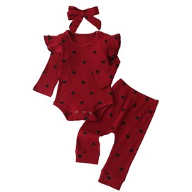 Baby Girl Valentine's Day Outfits Infant Girl Heart Prints Clothes Long Sleeve Romper and Pants Clothing Sets Red 18-24 Months