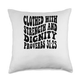 Proverbs 31 25 Clothed with Strength and Dignity Retro Vinta Throw Pillow