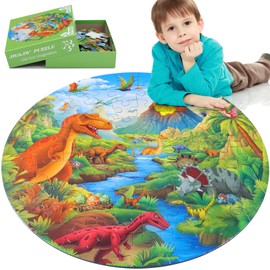 Civaner 70 Pieces Floor Puzzles for Kids Large Puzzles for Kids Ages 3 4 5 6 7 8 Jigsaw Puzzle Educational Puzzle Toy Gifts for Toddlers Boys Girls Baby Shower Birthday(Jurassic Dinosaur)