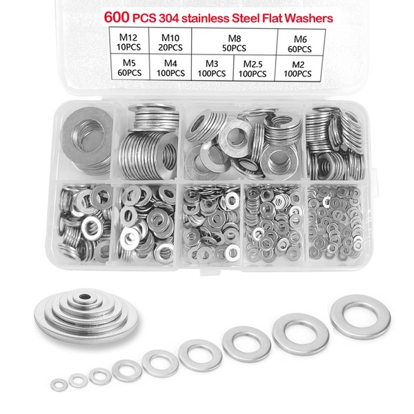 600 Pieces 304 Stainless Steel Flat Washers Set, Washers for