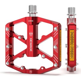 GEWAGE Bicycle Pedals with Reflective Strips, 3 Sealed Bearings, Non-Slip CNC Aluminium Bicycle Platform, 9/16 Inch Pedals for Road Bike, MTB, E-Bike (Red)