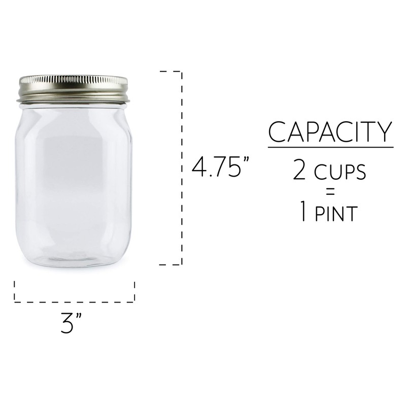 Cornucopia Small Coin Bank Jars (4-Pack, Clear); 16oz Clear Plastic