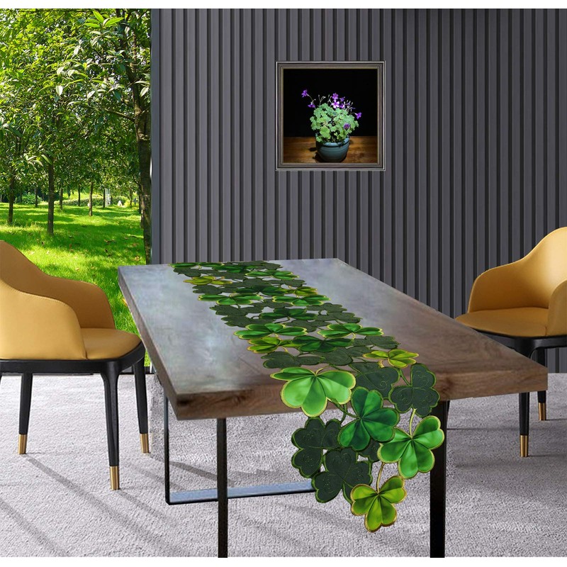Simhomsen Embroidered Irish Clover Table Runner for St. Patrick’s Day,