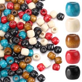 150pcs Large Hole Wooden Beads, 5 Colors Vintage Big Macrame Wood Round Loose 0.43x0.47in Hair Beads for Braids Spacer Beads for Hair Crafts Jewelry Making Garland