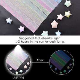 URROMA 840 Sheets Origami Paper Strips, 10 Colors Luminous Mixed Heart Paper Star Strips Star Paper Strips Lucky Star Paper Strips for Crafts DIY Handcrafts School Teaching