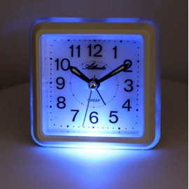 Alarm clock without ticking silent with light rainbow colours snooze quartz analogue - 2174/0 (white)