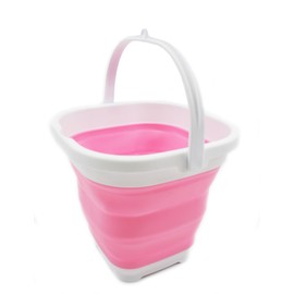 SAMMART 2.6L (0.68 Gallon) Super Mini Sqare Collapsible Plastic Bucket - Foldable Square Tub - Portable Fishing Water Pail - Space Saving Outdoor Waterpot (1, White/Pink)