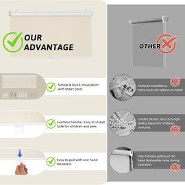 ChrisDowa Cordless Blackout Roller Shades for Windows, Thermal Insulated UV Protection Pull Down Shades, Total Blackout Window Blinds for Home, Office, Bedroom, Door (57" W x 72" H, Beige)