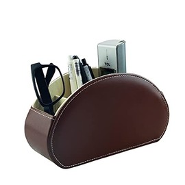Organizador Soporte para Control Remoto de Mesa y Escritorio de Cuero Almacenamiento para Control de TV Organizador de Control Remoto con 5 Espaciosos Compartimentos (Marrón Oscuro con Forro