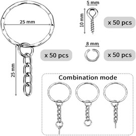 Key Chain Rings,Kiwinvou 50 Pcs Metal Split Keyrings with Link Chain 50 Pcs Open Jump Rings,50 Pcs Screw Eye Pins for DIY Art Craft Jewellery Making