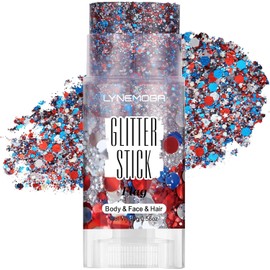Barra de purpurina para cara y cuerpo, color rojo, blanco y azul, lentejuelas gruesas, purpurina para cara y cuerpo para mujeres y niñas, maquillaje con purpurina para cara y cabello con