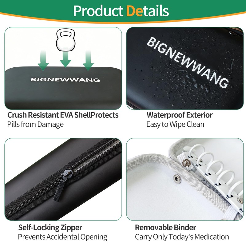 Pill Pouch Organizer,7 Zippered Waterproof Pill Pouches for Travel, Black