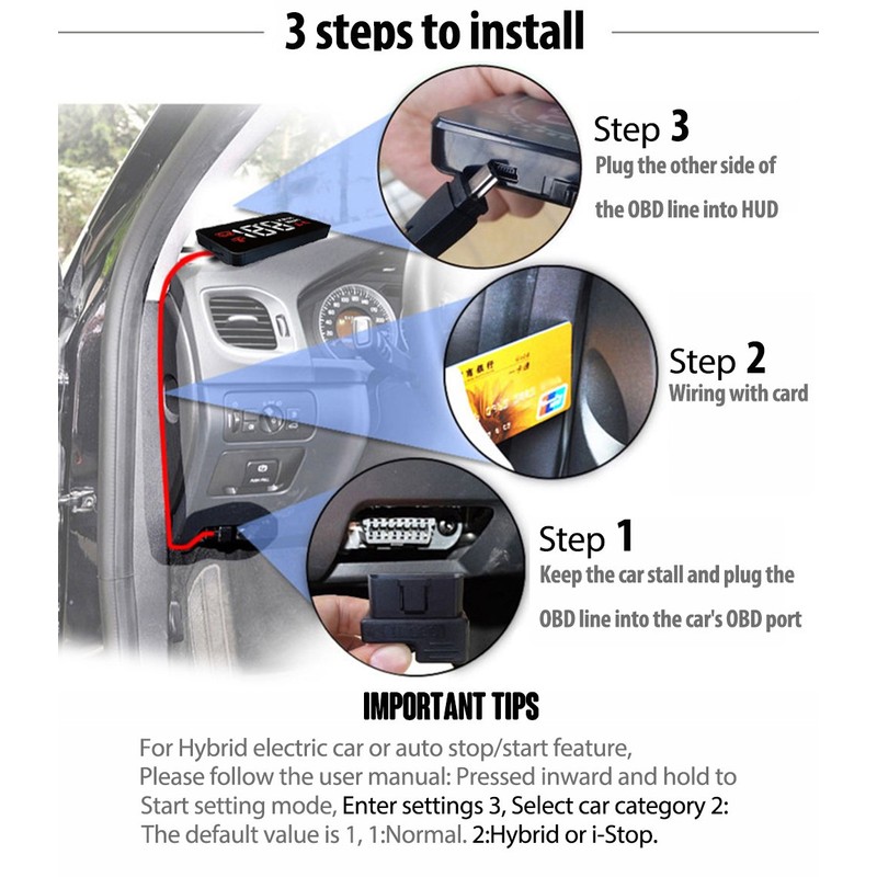 3.5" Car HUD Head Up Display with OBD2/EUOBD Interface Plug