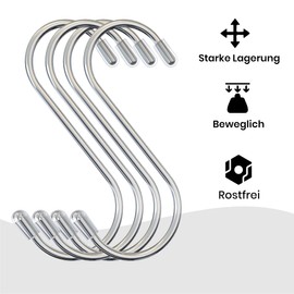 HRBKLTD S Hooks Pack of 20, 11 cm - Sturdy & Rustproof Stainless Steel - Heavy Duty Butcher Hooks with a Load Capacity of up to 25 kg - Suitable for Kitchen, Garden, Bedroom and Office