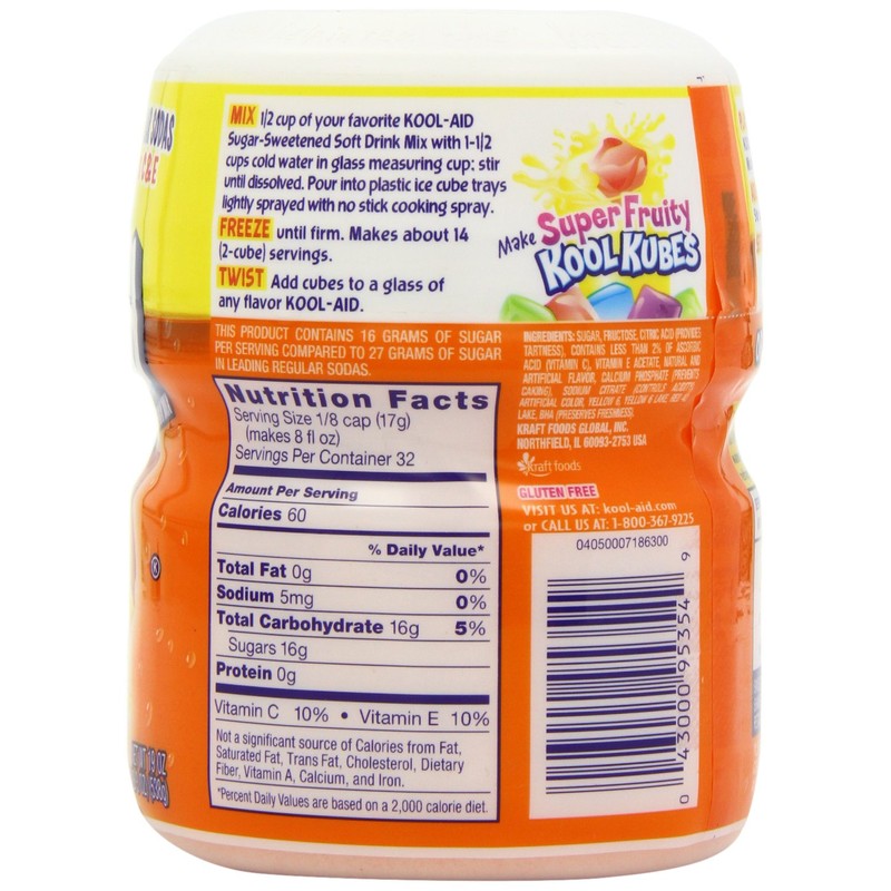 Kool-Aid Drink Mix, Sugar Sweetened Orange, 19-Ounce Container (Pack of