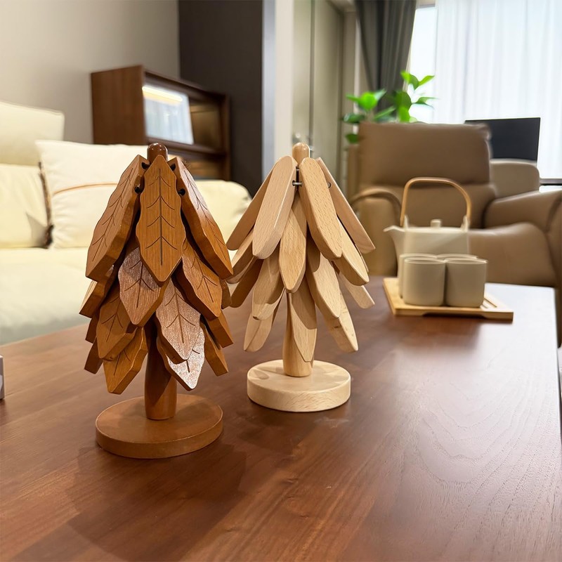 UBABER Creative Tree-Shaped Wooden Trivet - Foldable Dining Table Decor