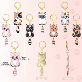 Stiesy 7Pcs Cat Stitch Markers Enamel Cat Charms Crochet Leverback Hoop Pet Kitten Animal Charms with Lobster Claw Clasps for Knitting Jewellry Making Weaving Sewing Quilting