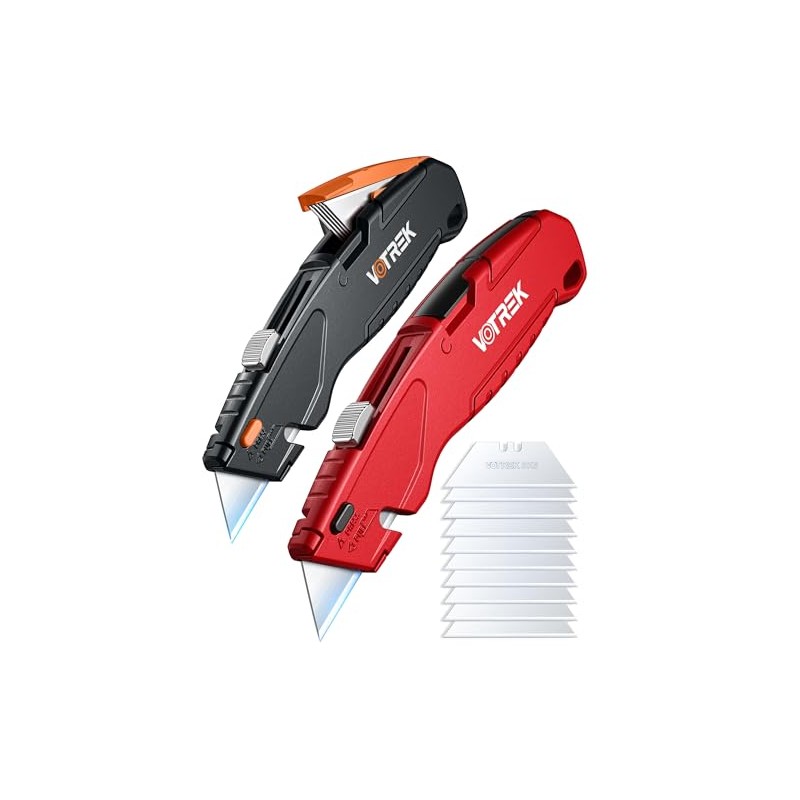 VOTREK® Box Cutter Retractable| Metal Utility Knife Set【Built-In Storage】 Tool-Free