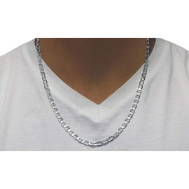 ARGENTO REALE 925 Sterling Silver Necklce 3.5MM - 8MM Solid Flat Mariner Anchor Link Chain Necklace- Sterling Silver Necklace Chain 16-30 Silver chain made in italy