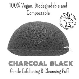 This Hippie Girl | Konjac Exfoliating Organic Facial Sponge | Plant Based Gentle Exfoliating Face Scrubbie | Acne Control Sponge | Charcoal Black (Black)