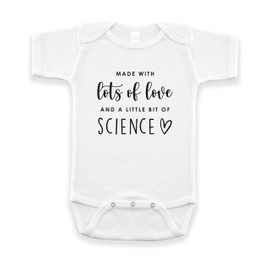 New Baby Reveal - IVF Pregnancy Announcement Infant Bodysuit - Surprise For Friends and Family - Made With Lots of Love and a Little Bit of Science (White)
