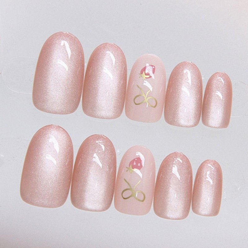 24pcs Oval False Claw French Strawberry Butterfly Cat Eye Press