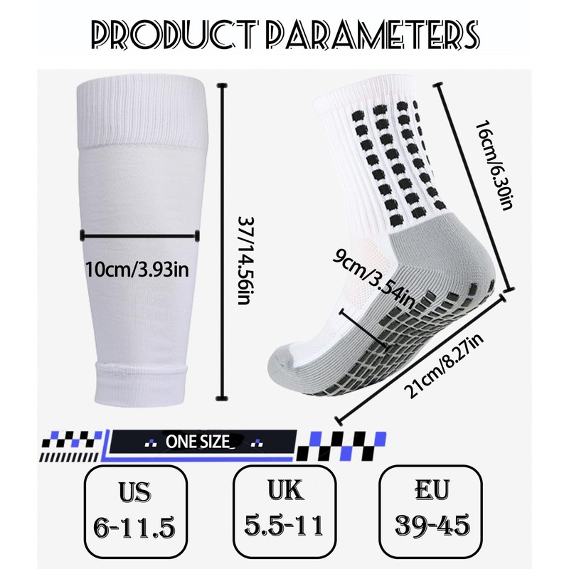 2 Set Soccer Grip Socks,Shin Guard Sleeves for Football Basketball