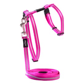 Rogz Reflective Nylon Cat Leash and Harness Combination Set, escape proof for walking and fully adjustable to fit most breeds, Pink
