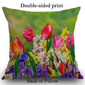 Smooffly Throw Pillow Cover Home Decor Spring Summer Flowers Daffodils and Tulips Pillow Case Decorative 18 x 18 Inches Outdoor Cushion Couch Sofa Pillowcase