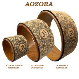 Aozora Yoga Wheel 13" with Most Detailed Book Step by Step Guide on How to Do 30+ Poses,! Perfect for Stretching and Improving Backbends (3 Pack - 13, 10 & 6" -Cork/Woodgrain +Strap)