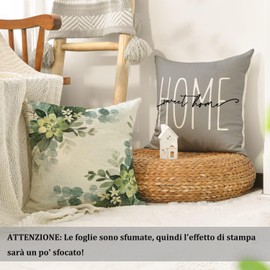 Habodd Cushion Cover 45 x 45 cm Set of 4 Outdoor Decorative Cushion Sofa Cushion Green Eucalyptus Leaves Grey Home Bless Modern Linen Cushion Covers Cushion Cover Decorative Cushion for Sofa Bed