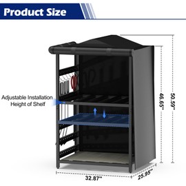 Lezbanz Storage Station for Solo Stove Bonfire, Yukon, Ranger, Firewood Rack Outdoor with Cover, Storage Rack for Fire Pit Accessories, with Waterproof Cover, Adjustable Shelf, Iron Black