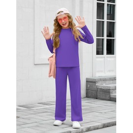 Haloumoning Girls Sweatsuit Kids Fashion Long Sleeve Sweatshirt and Wide Leg Pants Tracksuit Sets 2 Piece Outfits