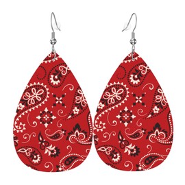 Red Paisley Faux Leather Teardrop Earrings for Women Drop Dangle Earrings Gift