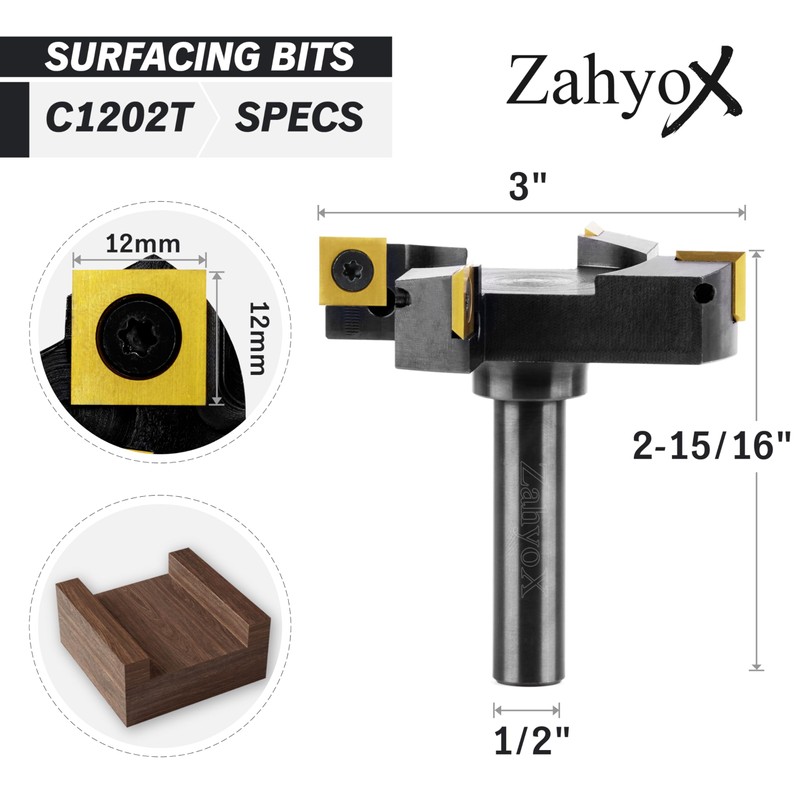 ZahyoX CNC Spoilboard Surfacing Router Bit, 1/2" Shank, 4 Wings,