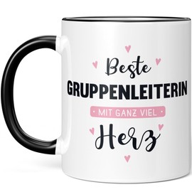 JUNIWORDS Tasse, Beste Gruppenleiterin, mit ganz viel Herz, Schwarz (6046209)