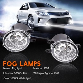 qobsos LED Fog Light For Toyota Camry 2007-2014 Pair Bumper Fog Light Driving Lamp Replacement Fog Light Assemblies,6000k White,Pack of 2, Standard, Black