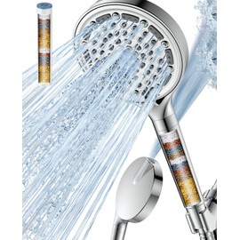 Filtered Shower Head with Handheld, Huge 6-Inch High Pressure Detachable Showerhead with Filters, Premium Chrome Water Softener Shower Head for Hard Water, Built-in Power Wash to Clean Tub and Pets