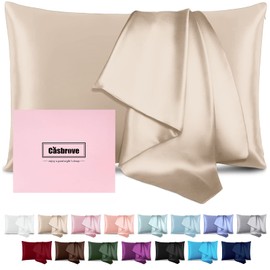 Silk Pillow Cases Mulberry Silk Pillow Cases Both Sided Natural Silk Pillowcase with Zipper Beauty Sleep Silk Pillow Cases 1Pc (Standard, Champagne)