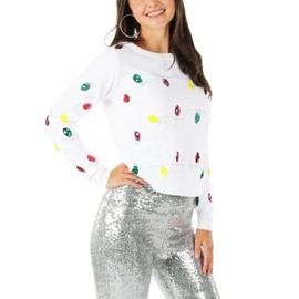 Tipsy Elves Women's Christmas Sweaters - Women's Ugly Christmas Sweaters - Embellished Winter Holiday Pullovers, Tinsel Tangle (White Silver), XX-Large