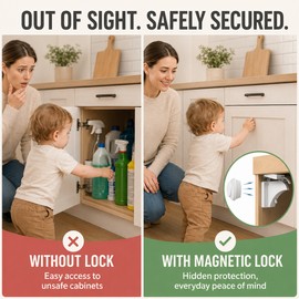 Magnetic Child Safety Cabinet Locks with Adhesive Drawer Latches