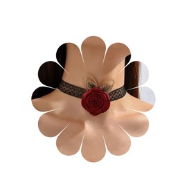 MIQIQAO Black Flower Rose Choker Necklace Large Flower Choker Necklace Vintage Large Flower Velvet Necklace Black Suede Velvet Collar Necklace Jewellery for Women and Girls, Acrylic, Amber